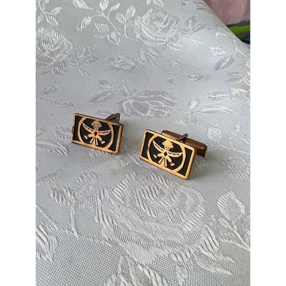 Vintage Copper Cufflinks w\Thunderbird Image Native American Dancing Totem - Picture 3 of 6